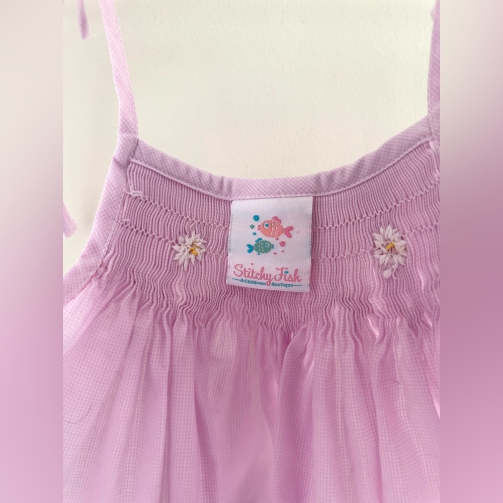 Stitchy Fish Smocked Micro Gingham Tunic 3T Daisy Embroidered Preppy Spring NWOT - Picture 3 of 6